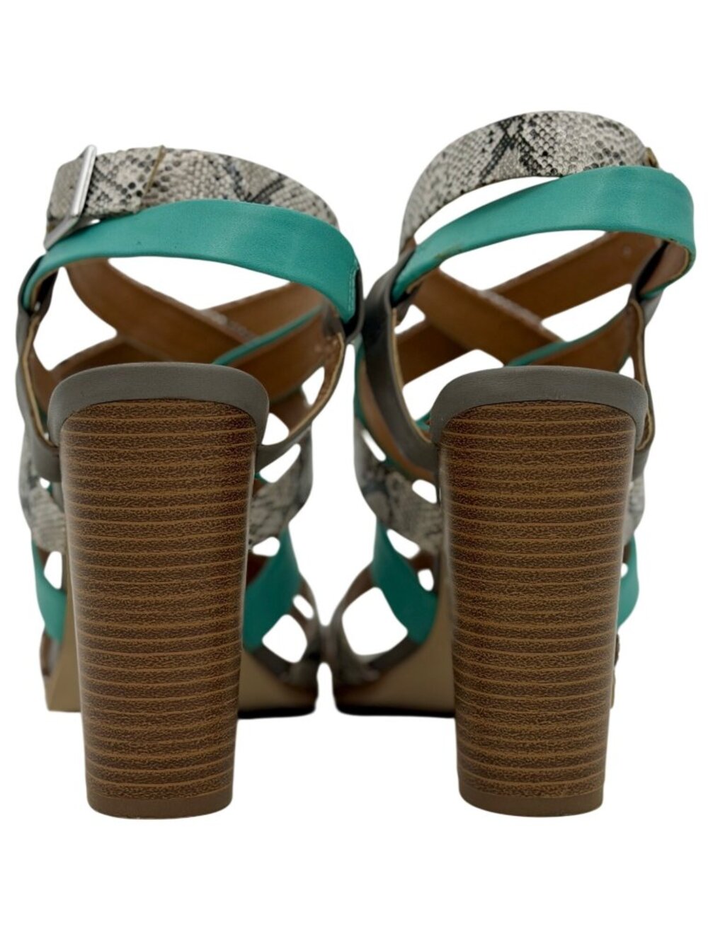 Leila Stone Seafoam Green Snake Print Strappy Heeled Sandals 9.5 | Indie Sleaze - Picture 7 of 16